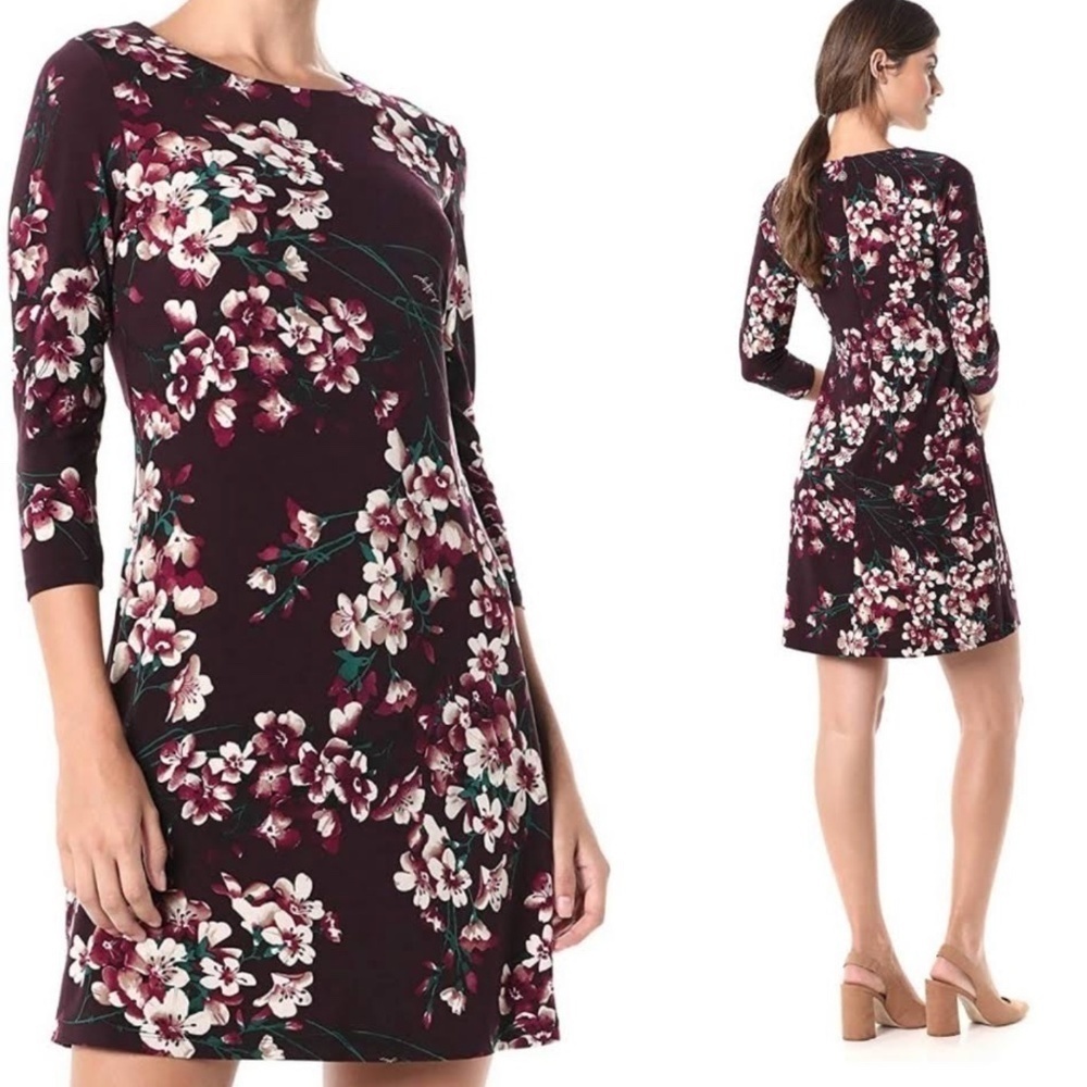 Tommy Hilfiger Mini dress Preppy Longsleeve Purple/Plum/Burgundy Floral Print 2